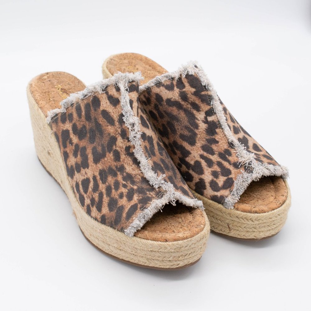 Rampage‎ Espadrille Wedge Animal Print Heavy Linen Sandal Size 10M